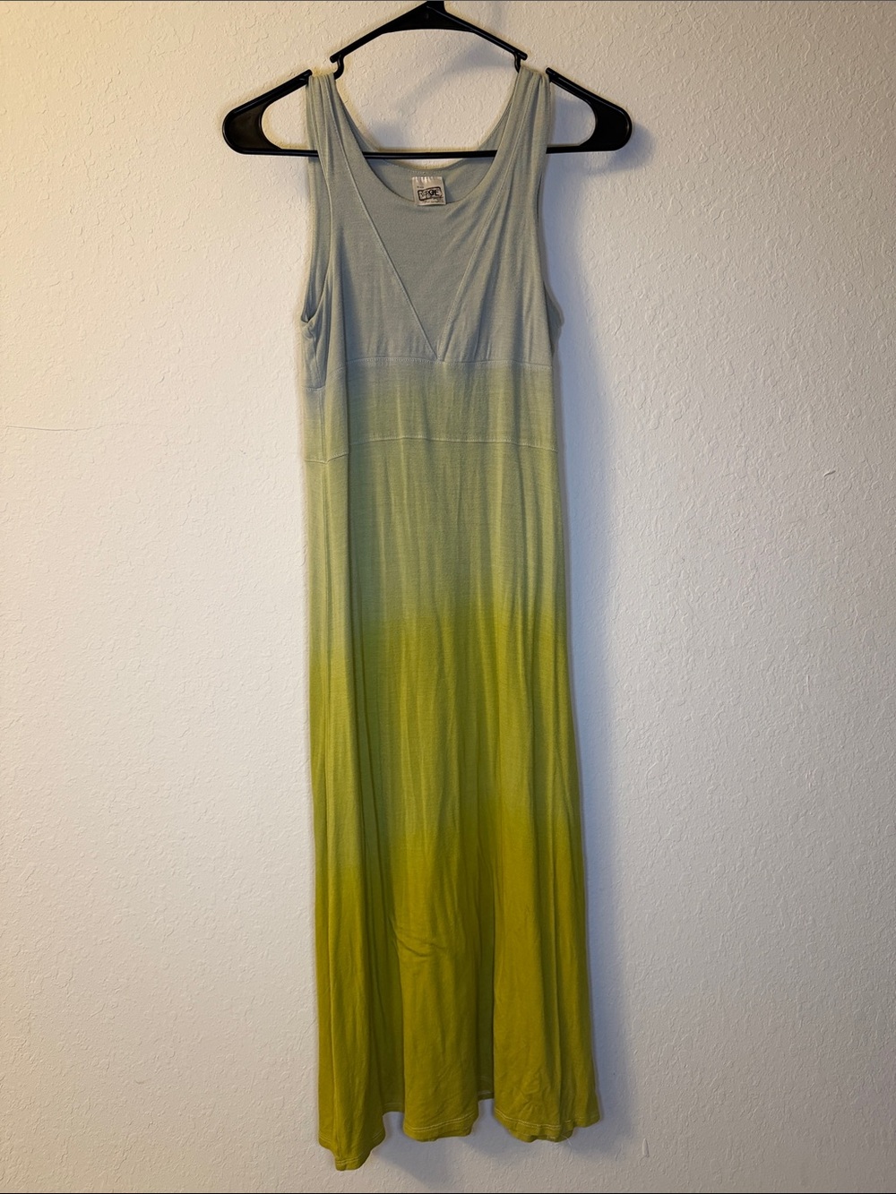 Erge Light Blue to Lime Green Ombre Maxi Dress
